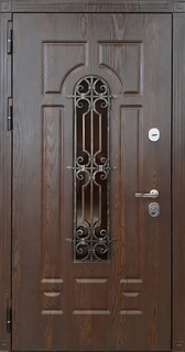 Металлическая дверь с терморазрывом, накладной ковкой и стеклом (отделка МДФ ПВХ)