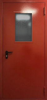 Стальная одностворчатая пожаростойкая дверь со стеклопакетом (RAL красный)