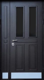 Остеклённая полуторная термодверь с отбойниками (чёрные плиты МДФ) Остеклённая полуторная термодверь с отбойниками (чёрные плиты МДФ)