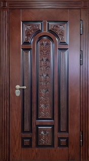 Металлическая уличная термодверь с панелями МДФ шпон с патиной