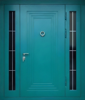 Входная группа с терморазрывом, кнокером и остеклением по бокам (отделка МДФ RAL зеленый цвет) Входная группа с терморазрывом, кнокером и остеклением по бокам (отделка МДФ RAL зеленый цвет)